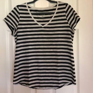 V-neck white and gray striped women’s T-shirt